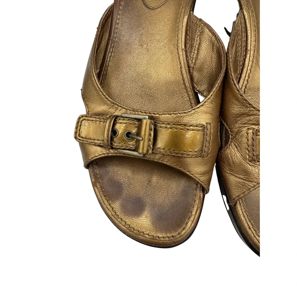 Cole Haan Slide Sandals‎ Women 10B Bronze Good G Series Metallic Wedge Buckle